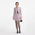 Pink Boucle Crystal Belt Mini Skirt