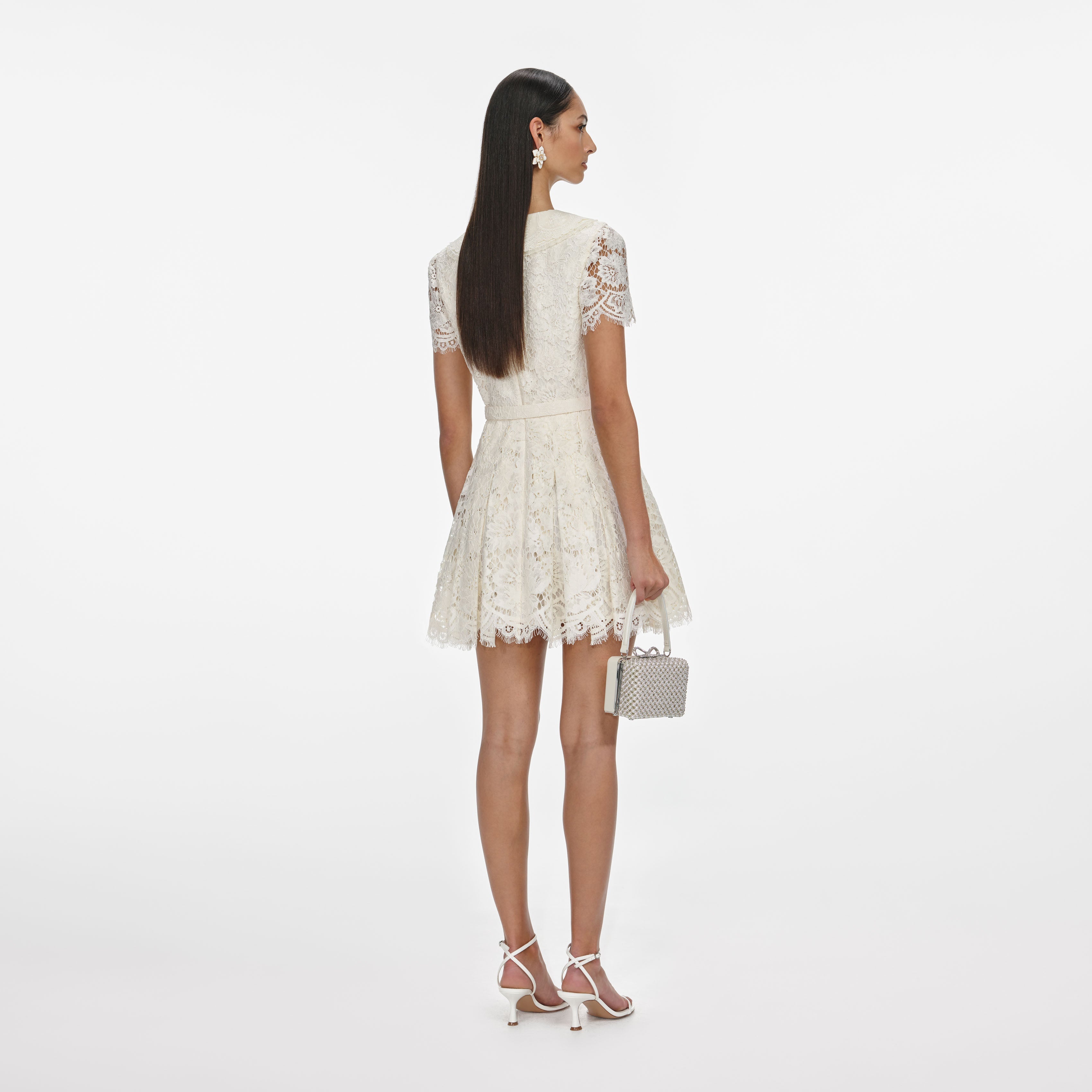 Cream Floral Lace Mini Dress