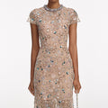 Champagne Sequin Embroidered Midi Dress