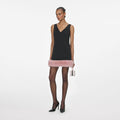 Black Crepe Fur Hem Mini Dress