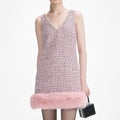 Pink Boucle Fur Hem Mini Dress