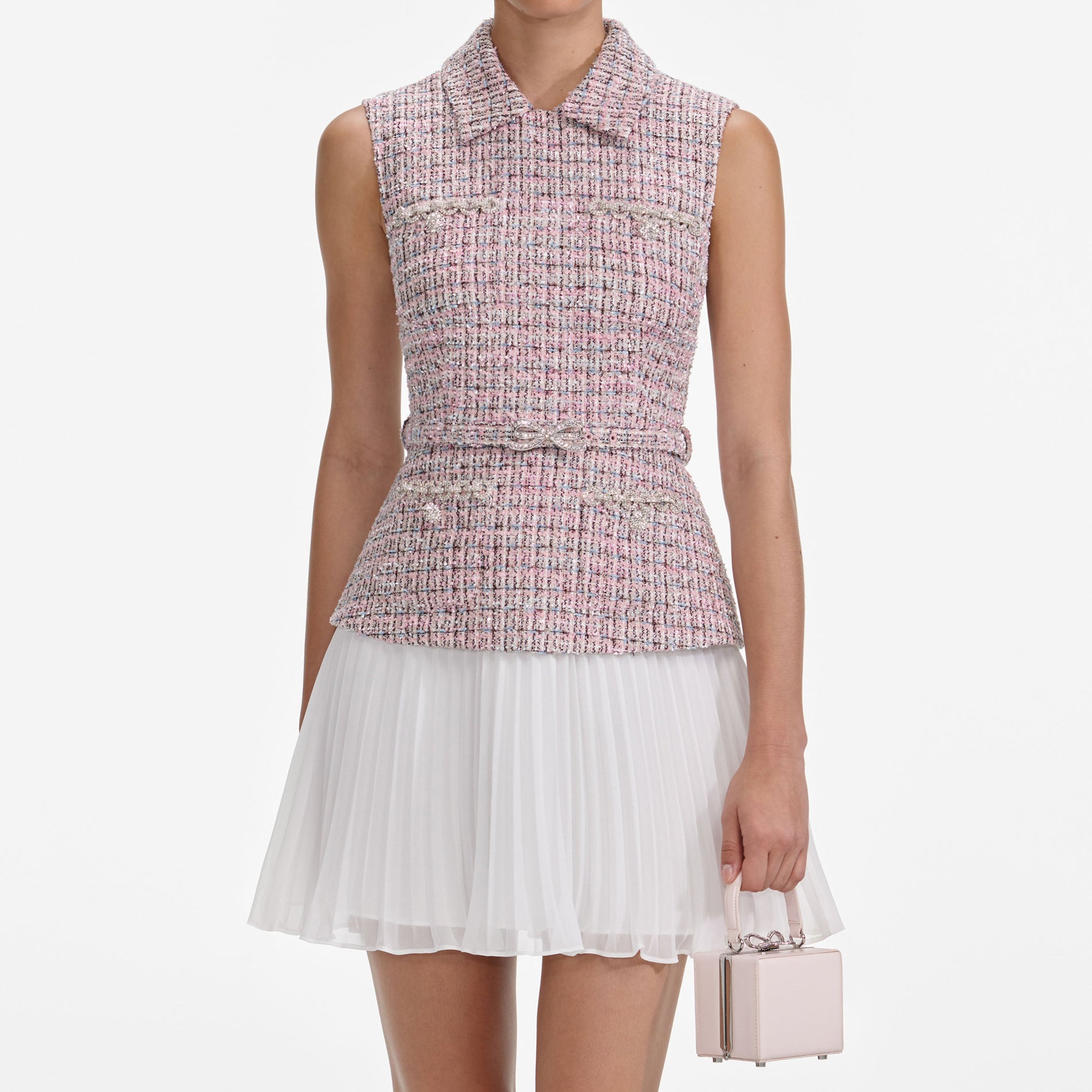 Pink Boucle Chiffon Mini Dress