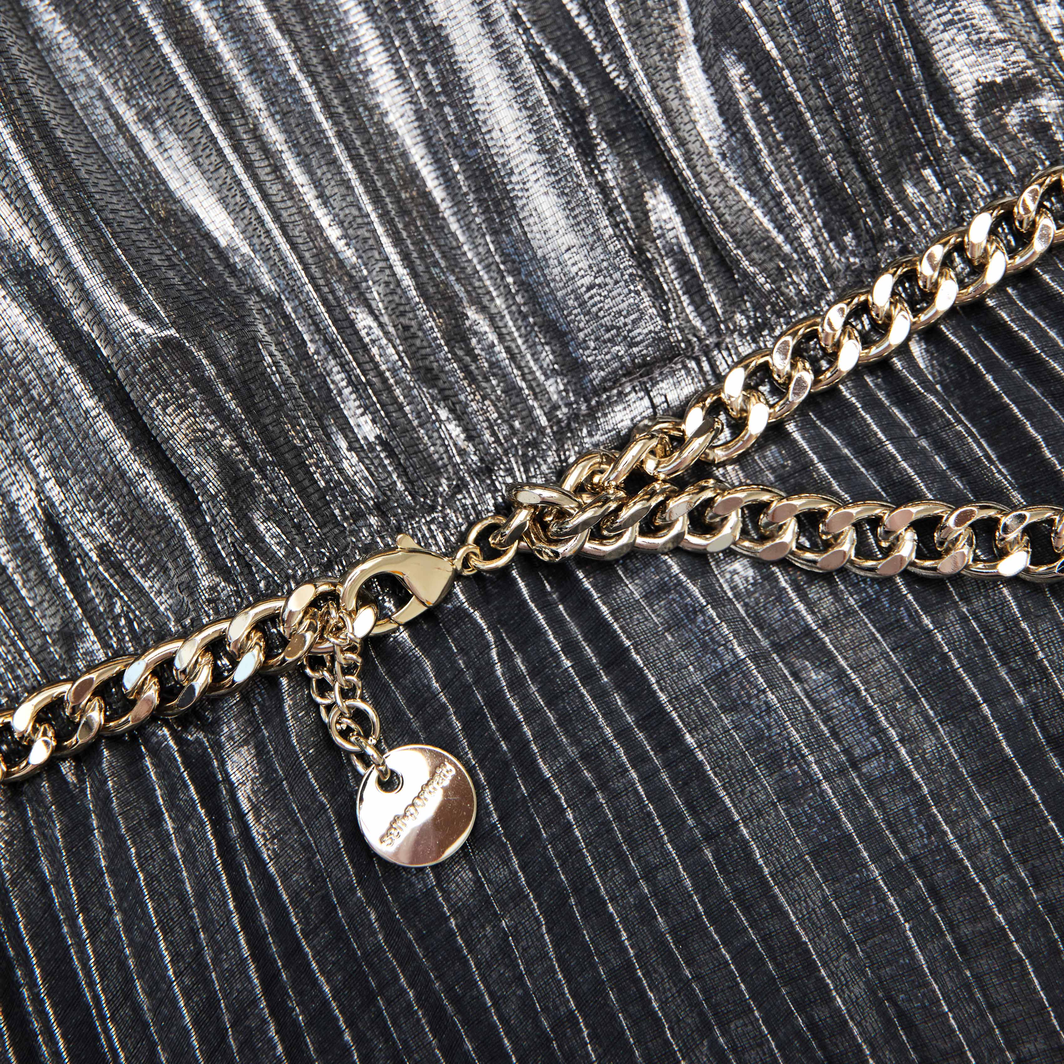 Grey Metallic Tie Neck Maxi Dress