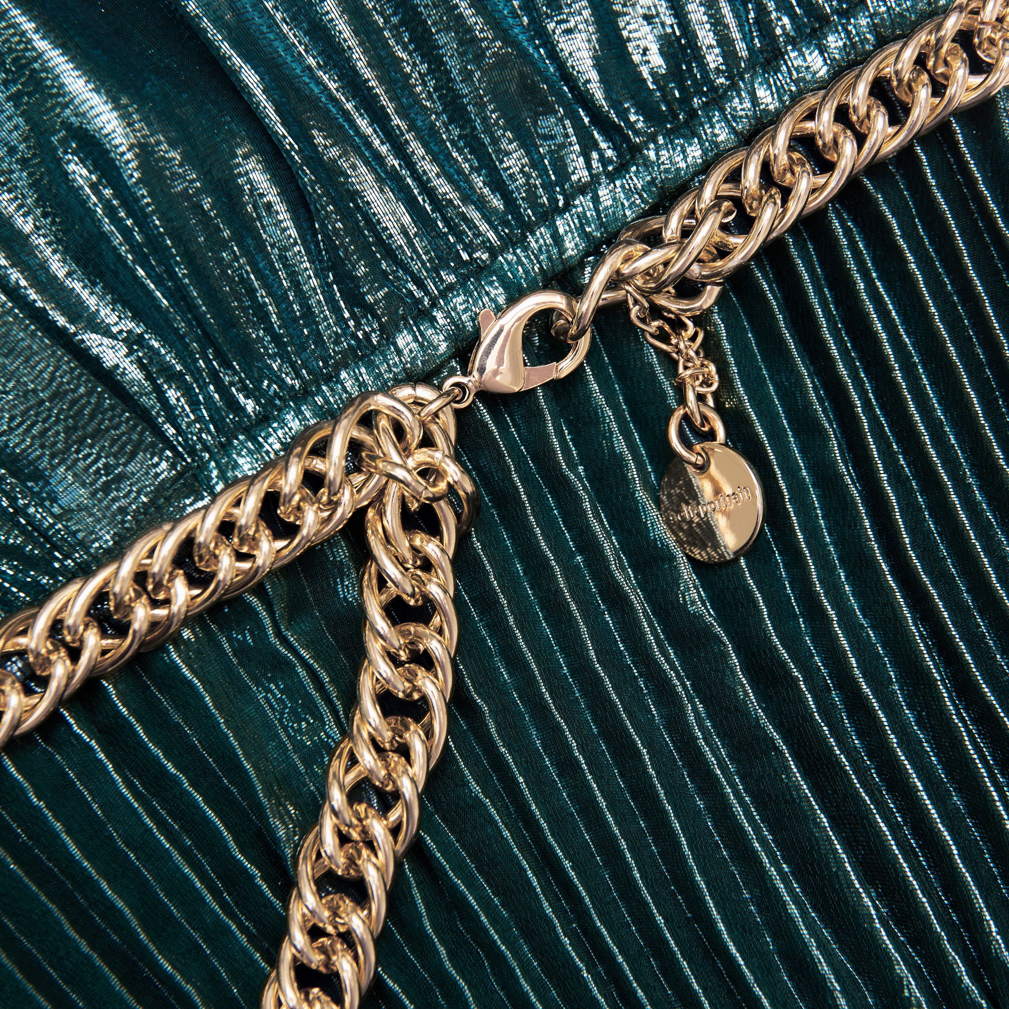 Green Metallic Tie Neck Maxi Dress