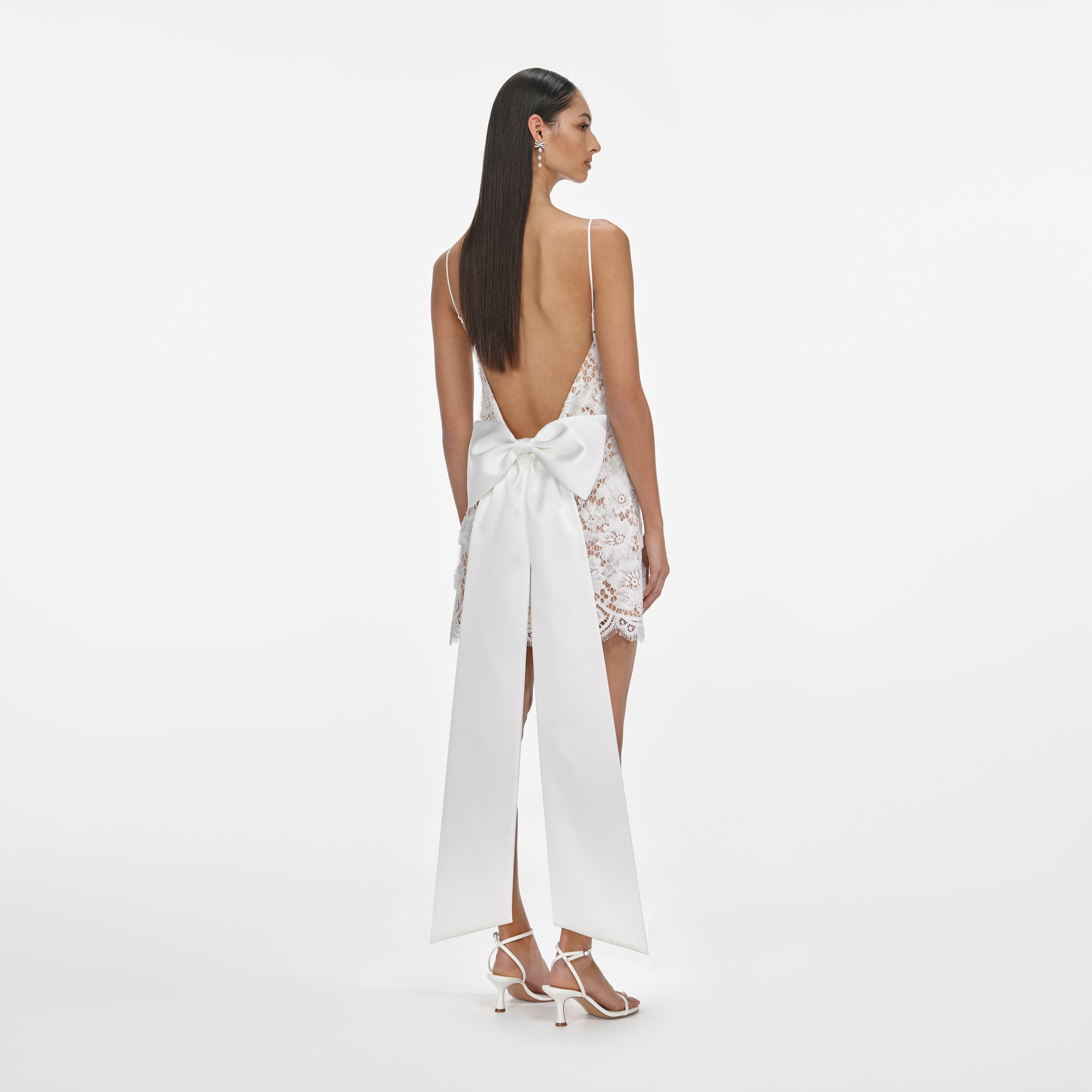 White Lace Satin Bow Mini Dress