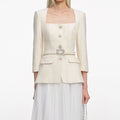 Cream Boucle Long Sleeve Chiffon Midi Dress