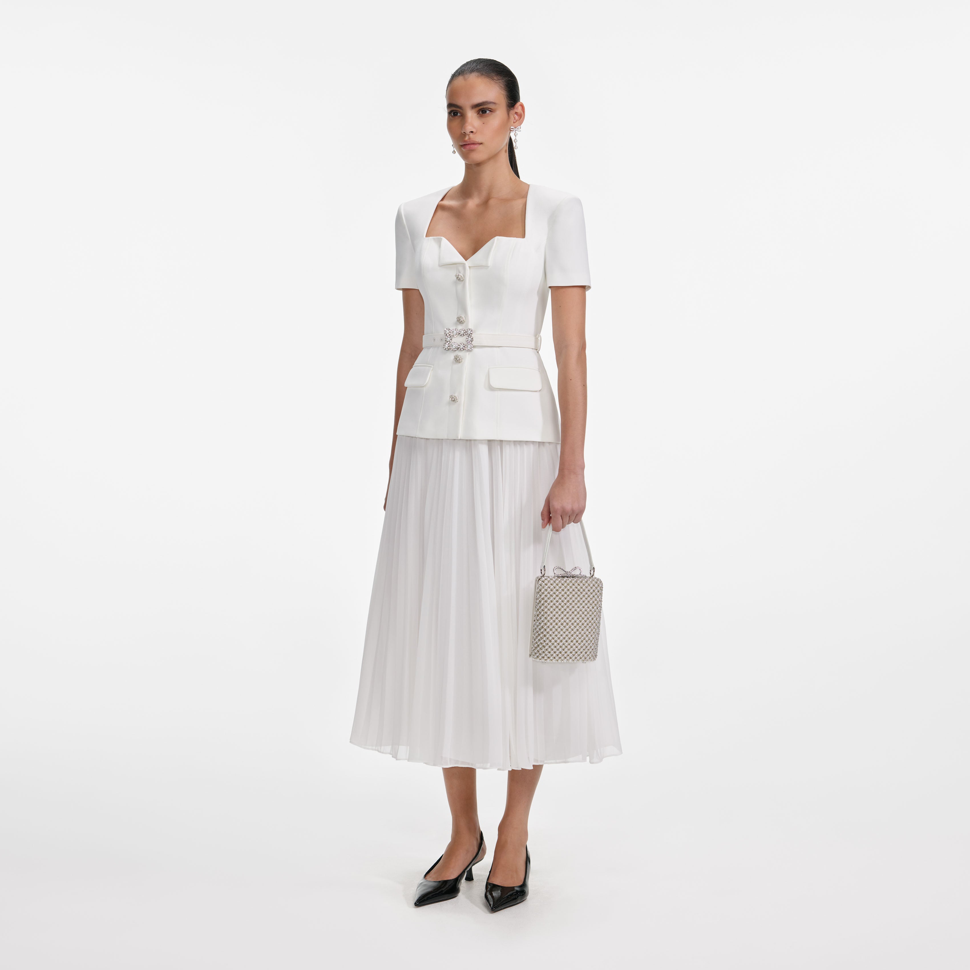 White Crepe Chiffon Midi Dress