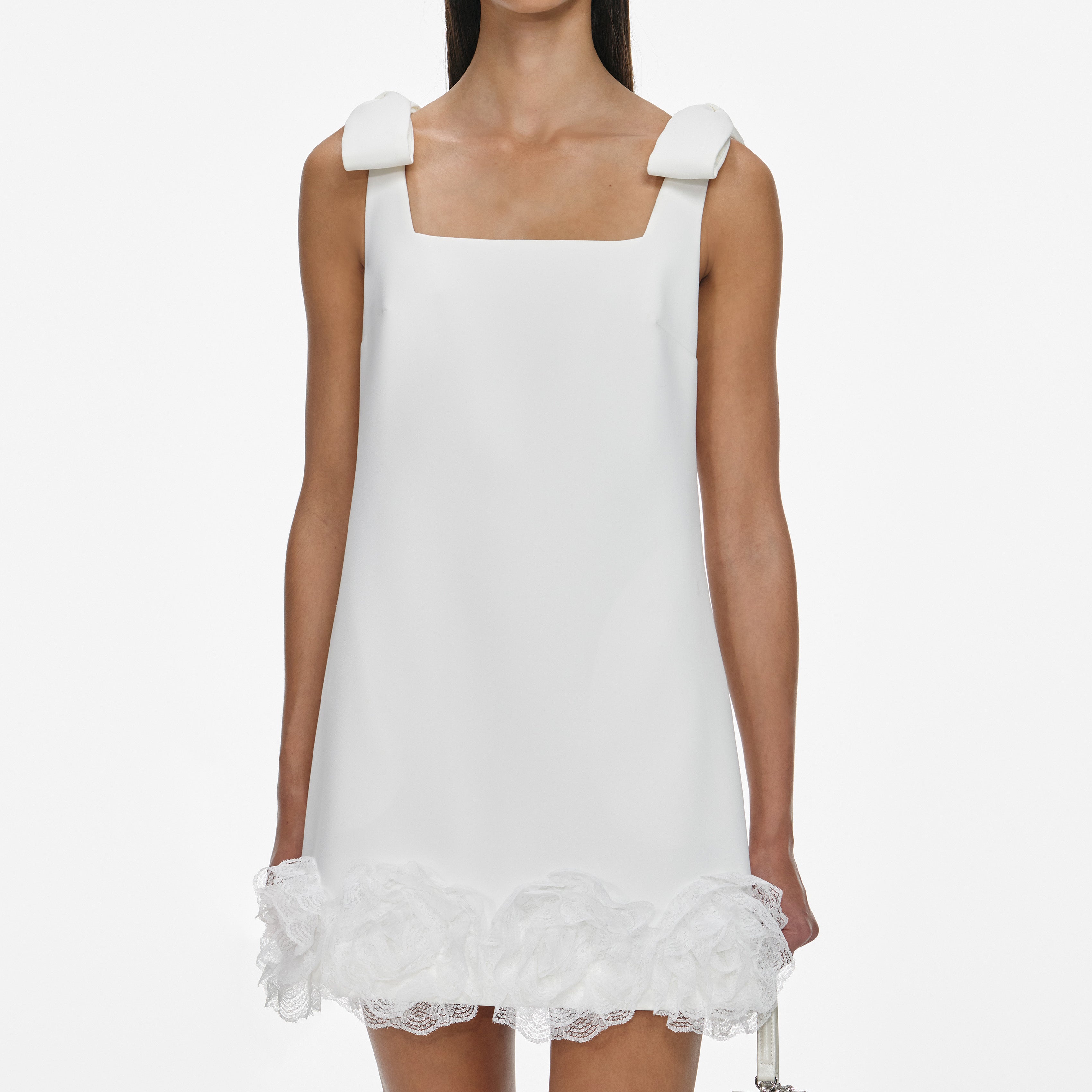 White Crepe 3D Flower Mini Dress