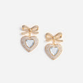Gold Bow Crystal Heart Earrings