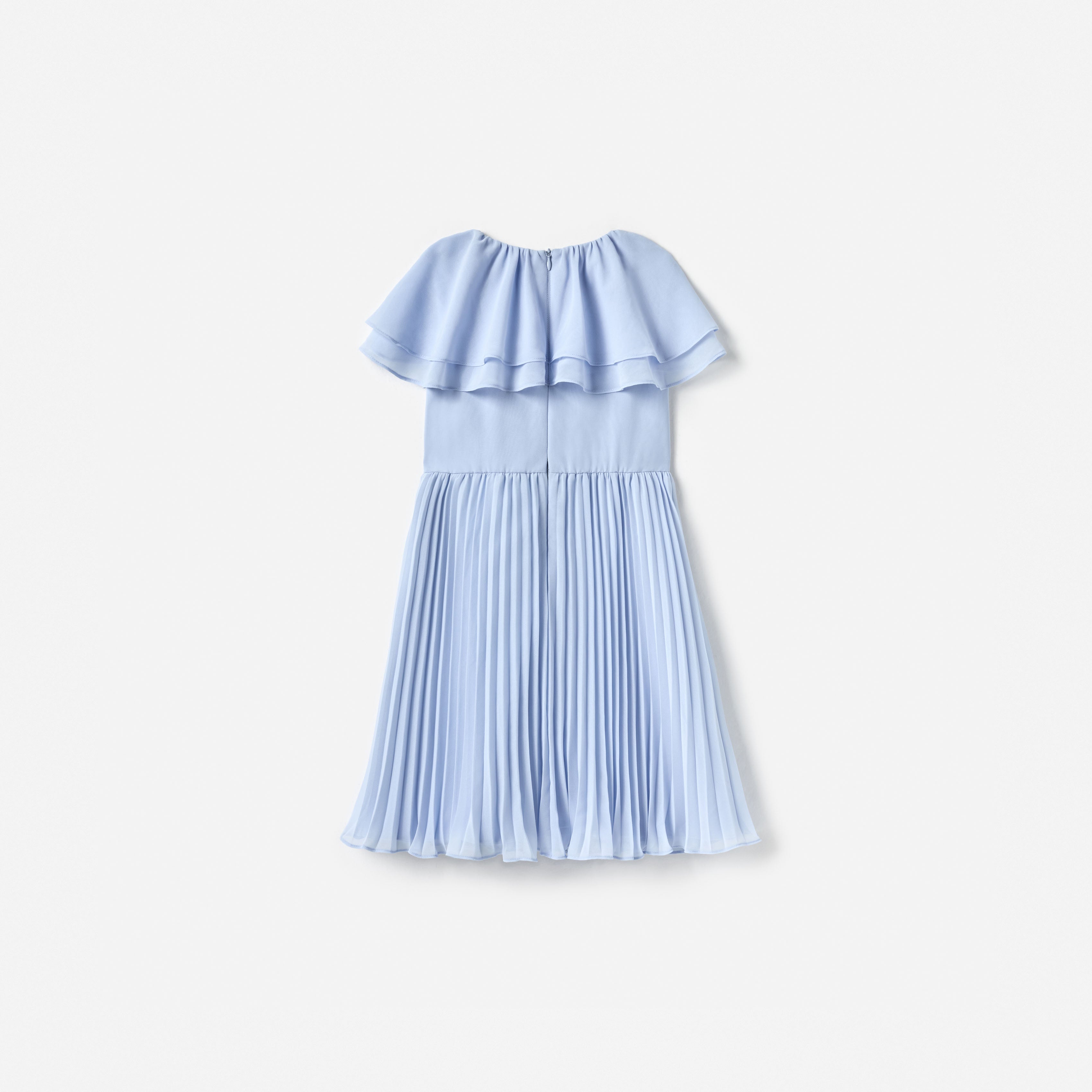 Blue Pleated Chiffon Dress