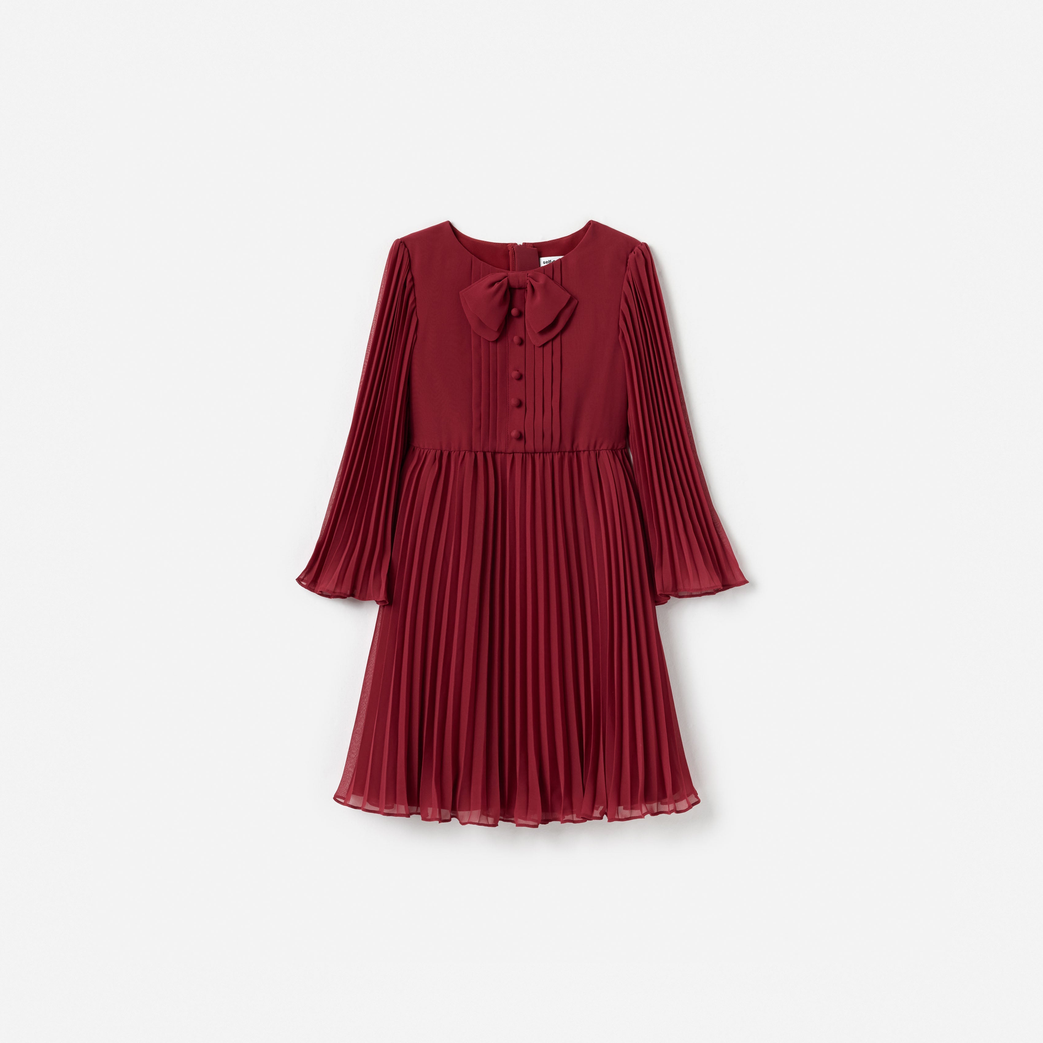 Burgundy Chiffon Long Sleeve Dress