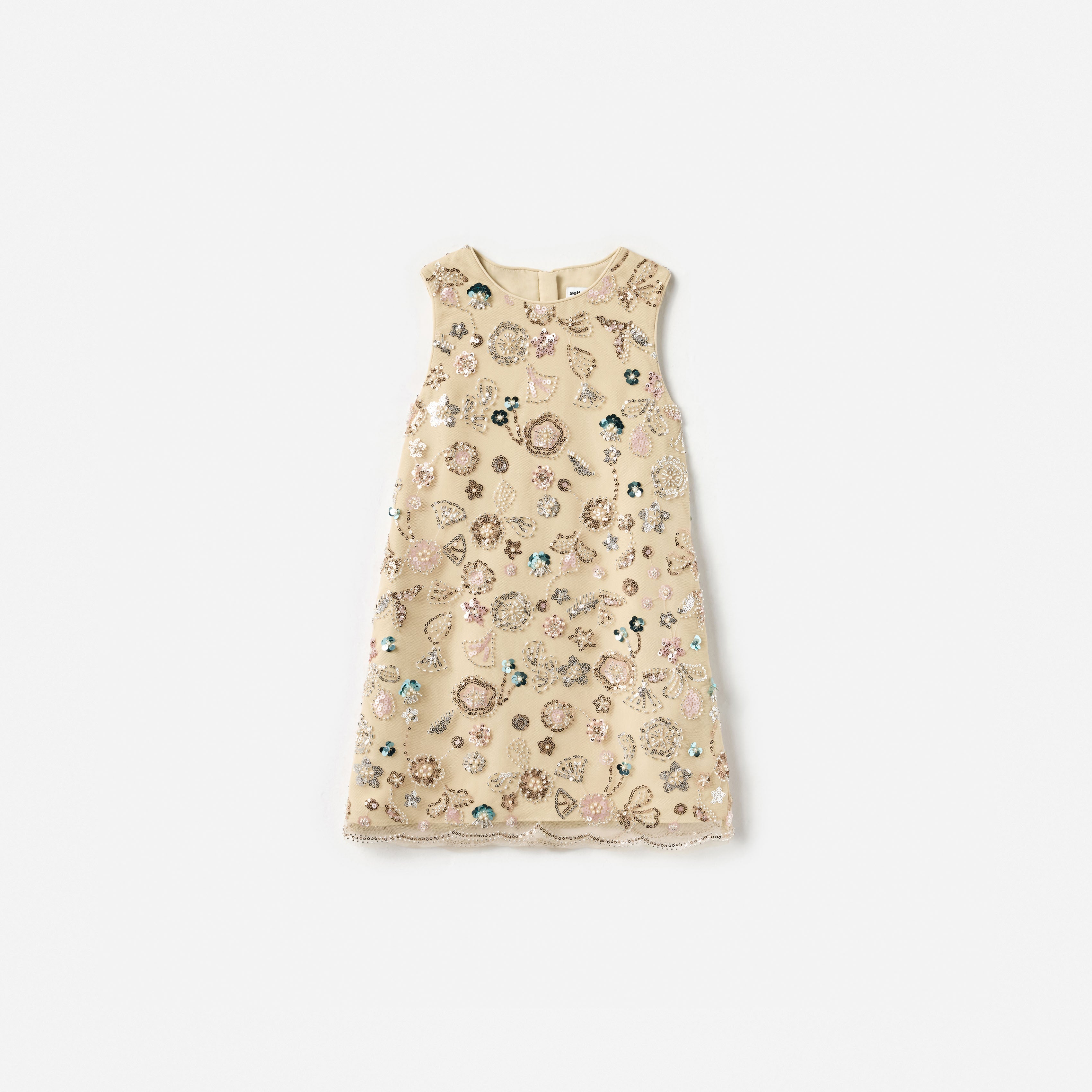 Champagne Sequin Embroidered Sleeveless Dress