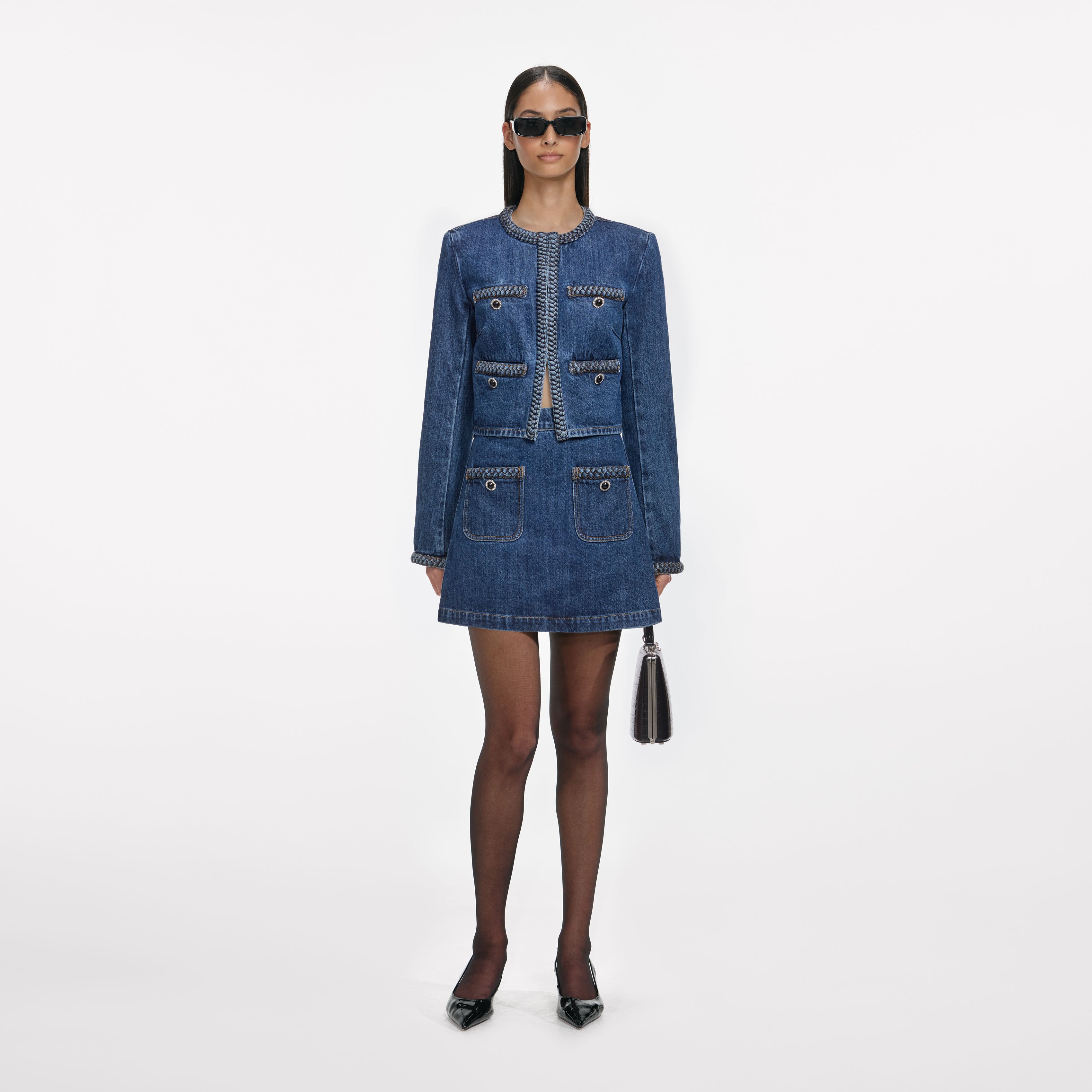 Denim Braided Mini Skirt