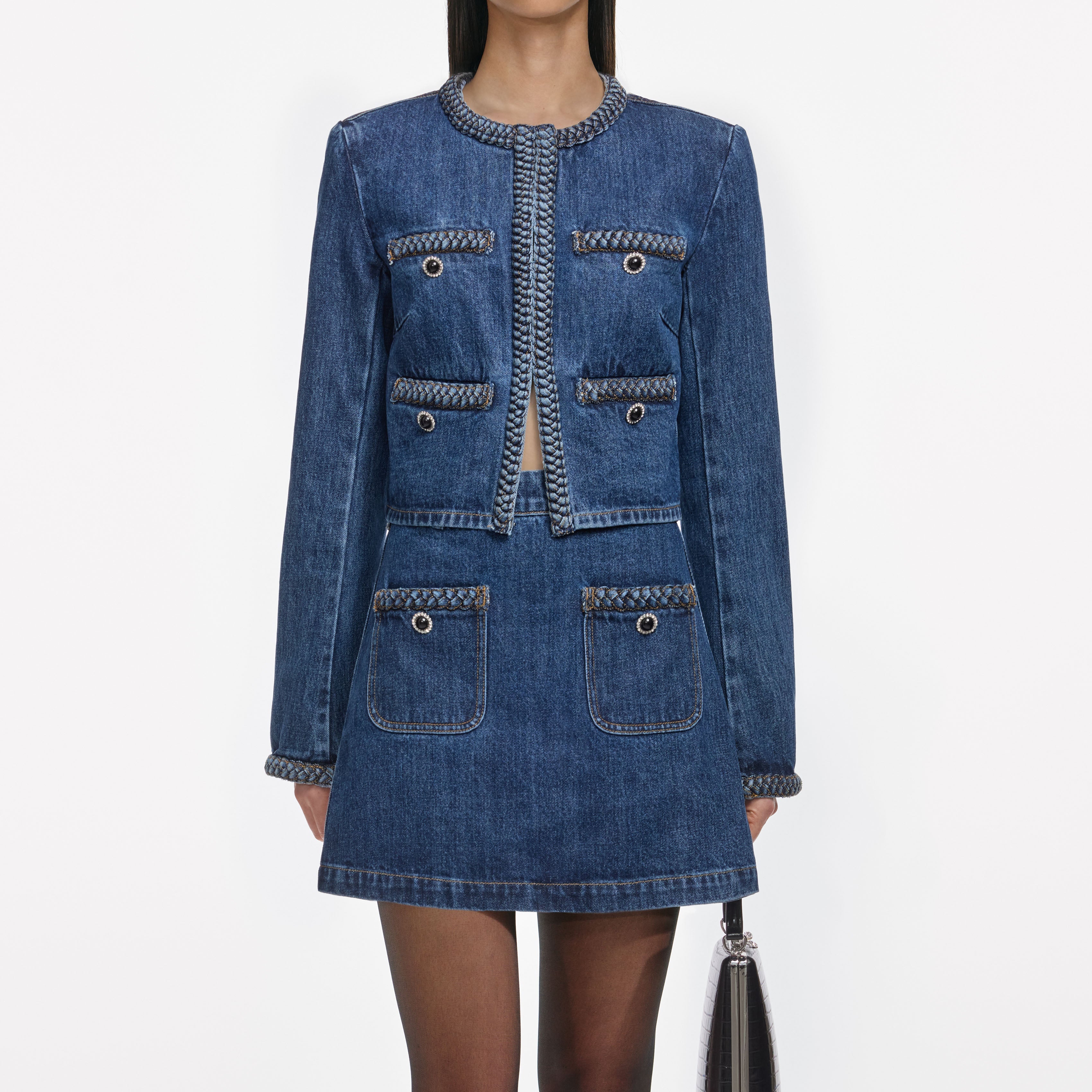 Denim Braided Mini Skirt