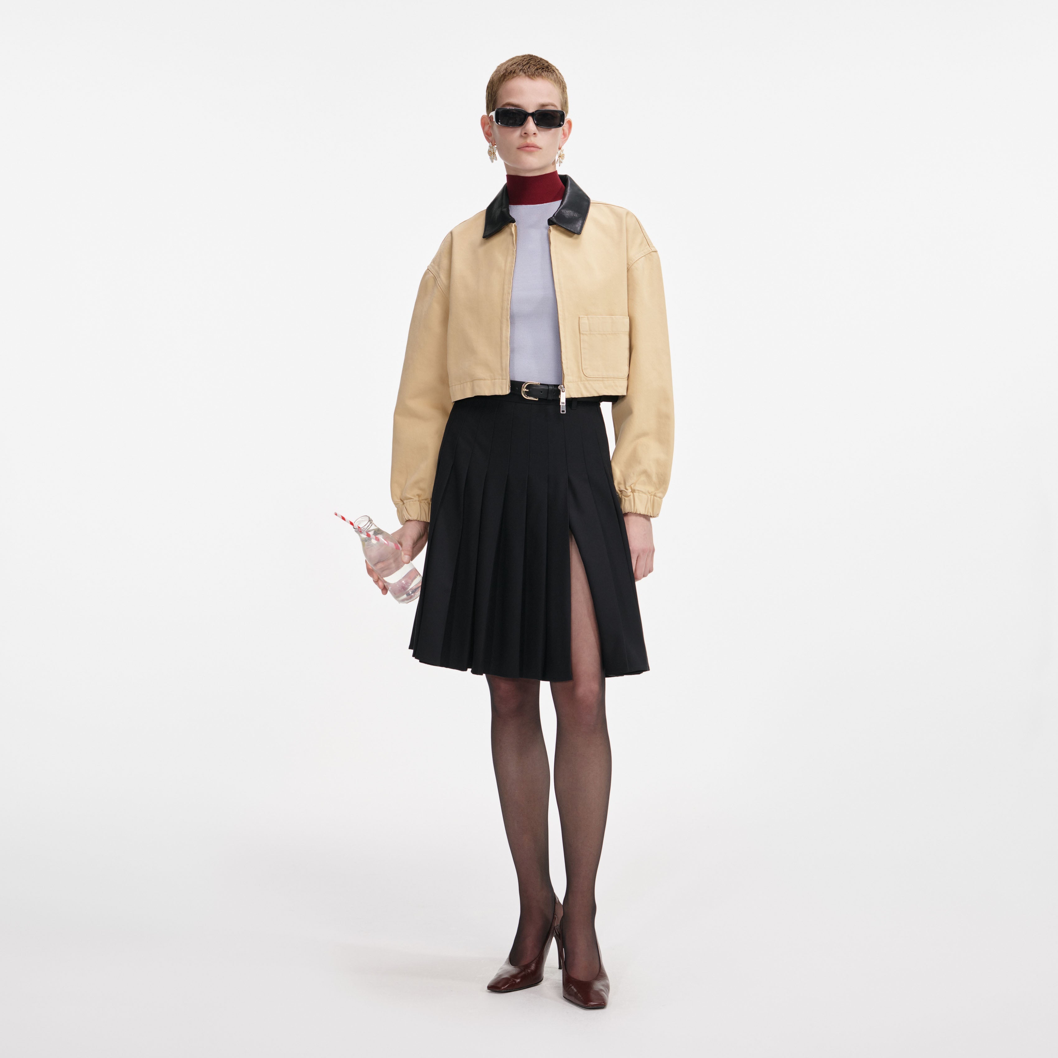 Beige Denim Cropped Jacket