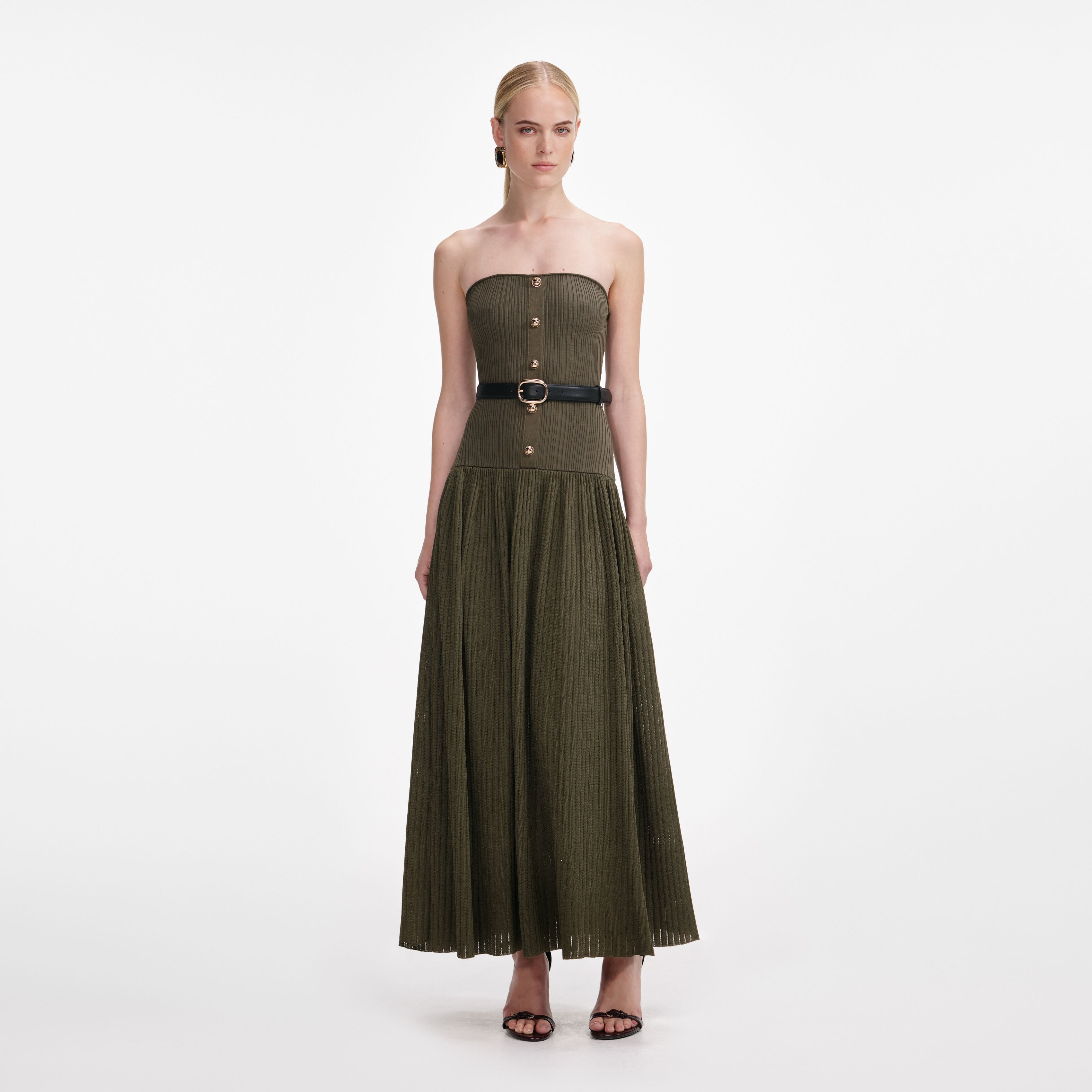 Khaki Bandeau Knit Midi Dress