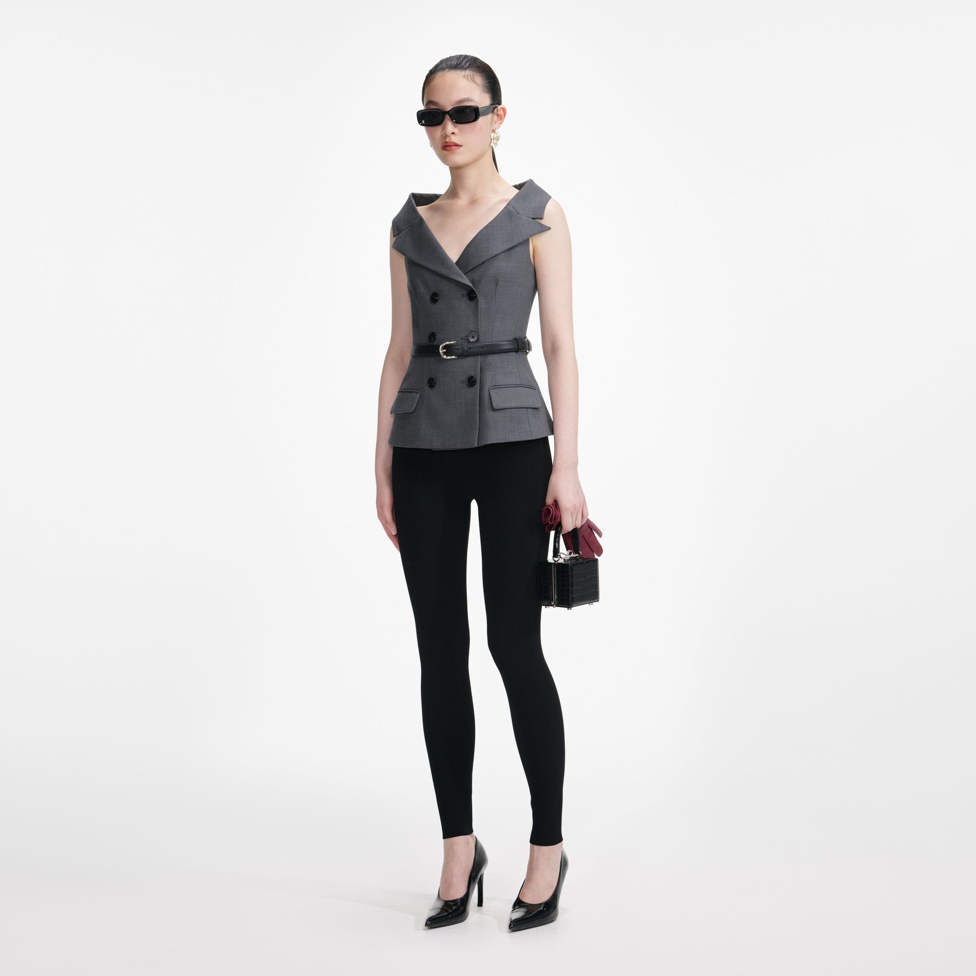 Grey Wool Tailored Top