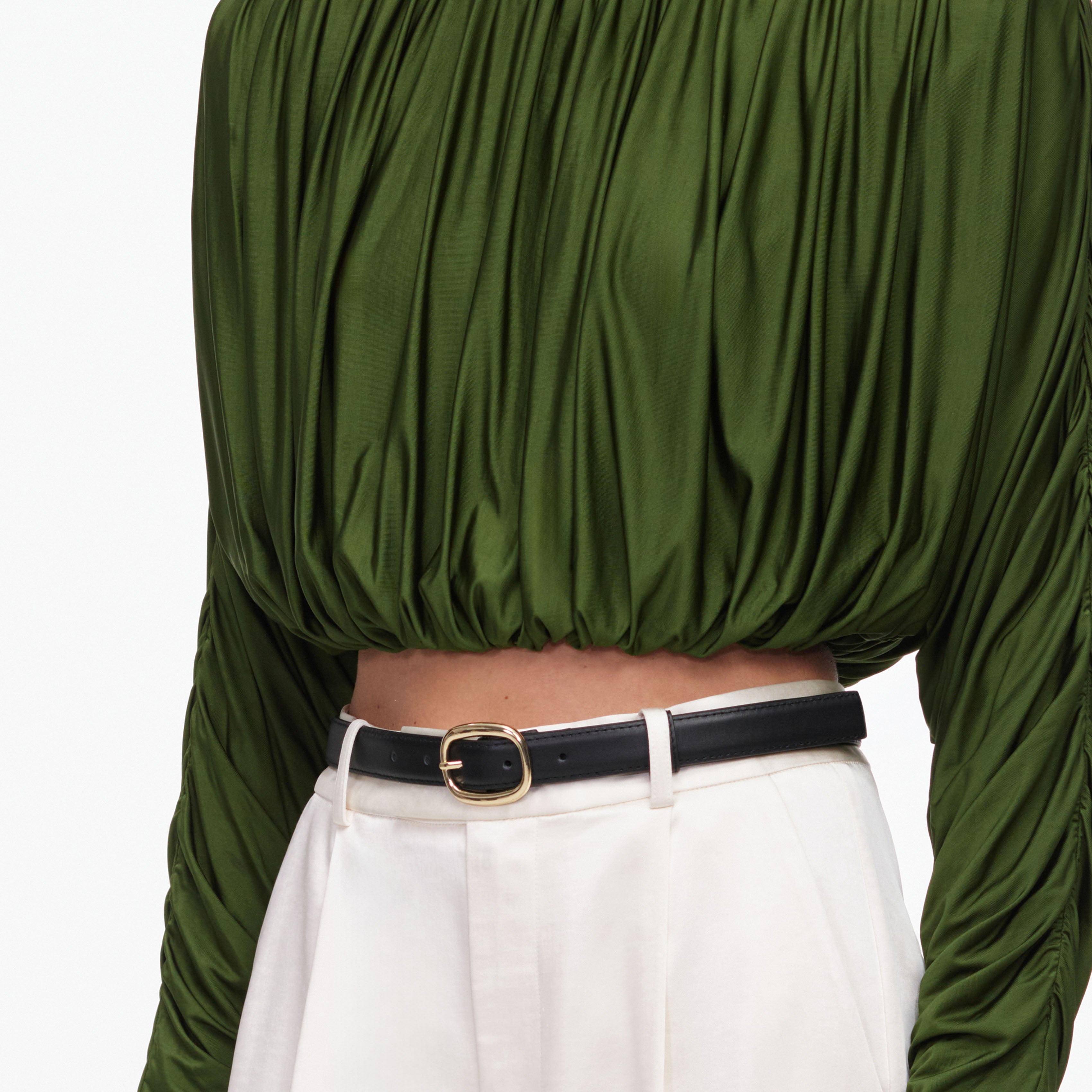 Olive Jersey Gathered Top