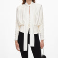Cream Tie Neck Jersey Top