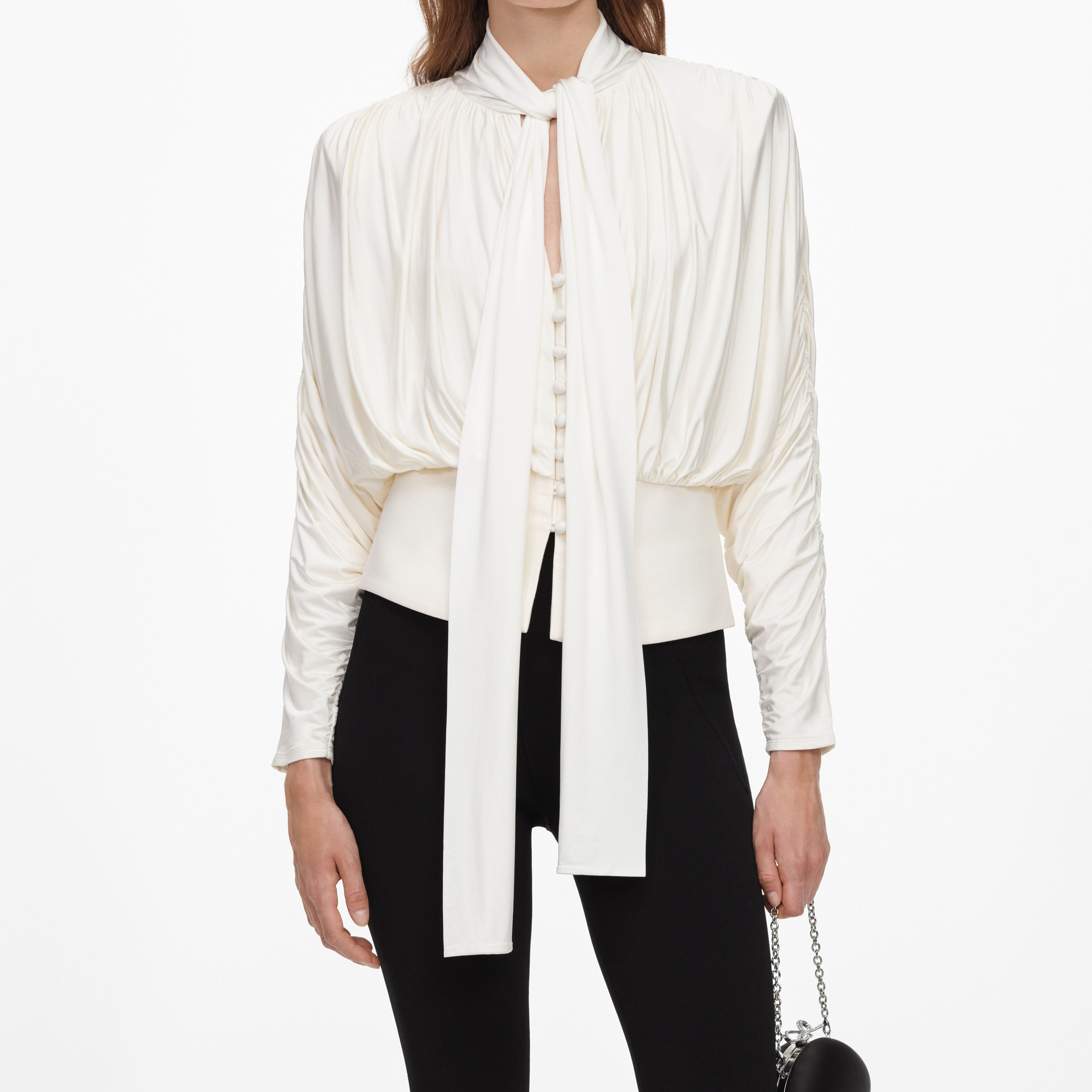 Cream Tie Neck Jersey Top