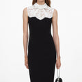 Black Contrast Lace Bodice Midi Dress