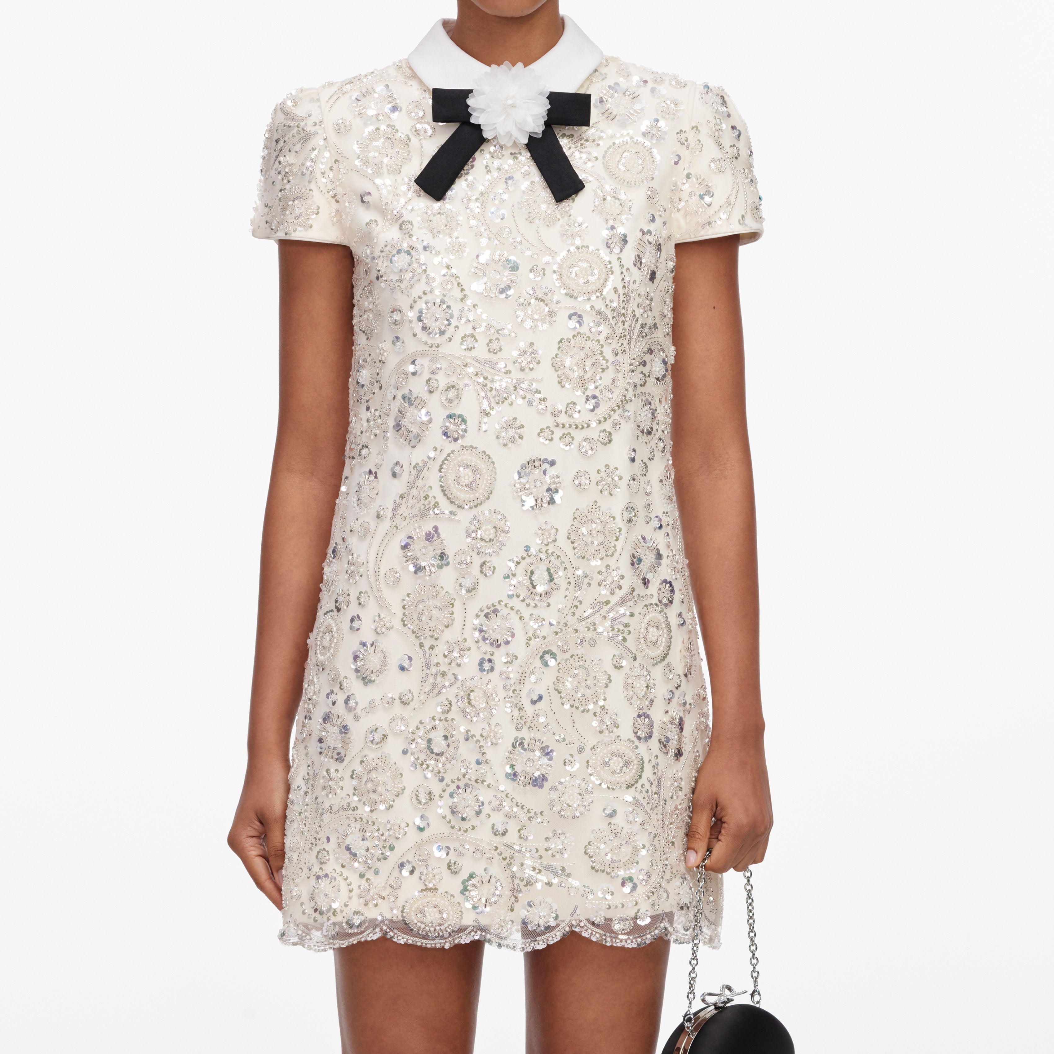 Cream Sequin Embellished Mini Dress