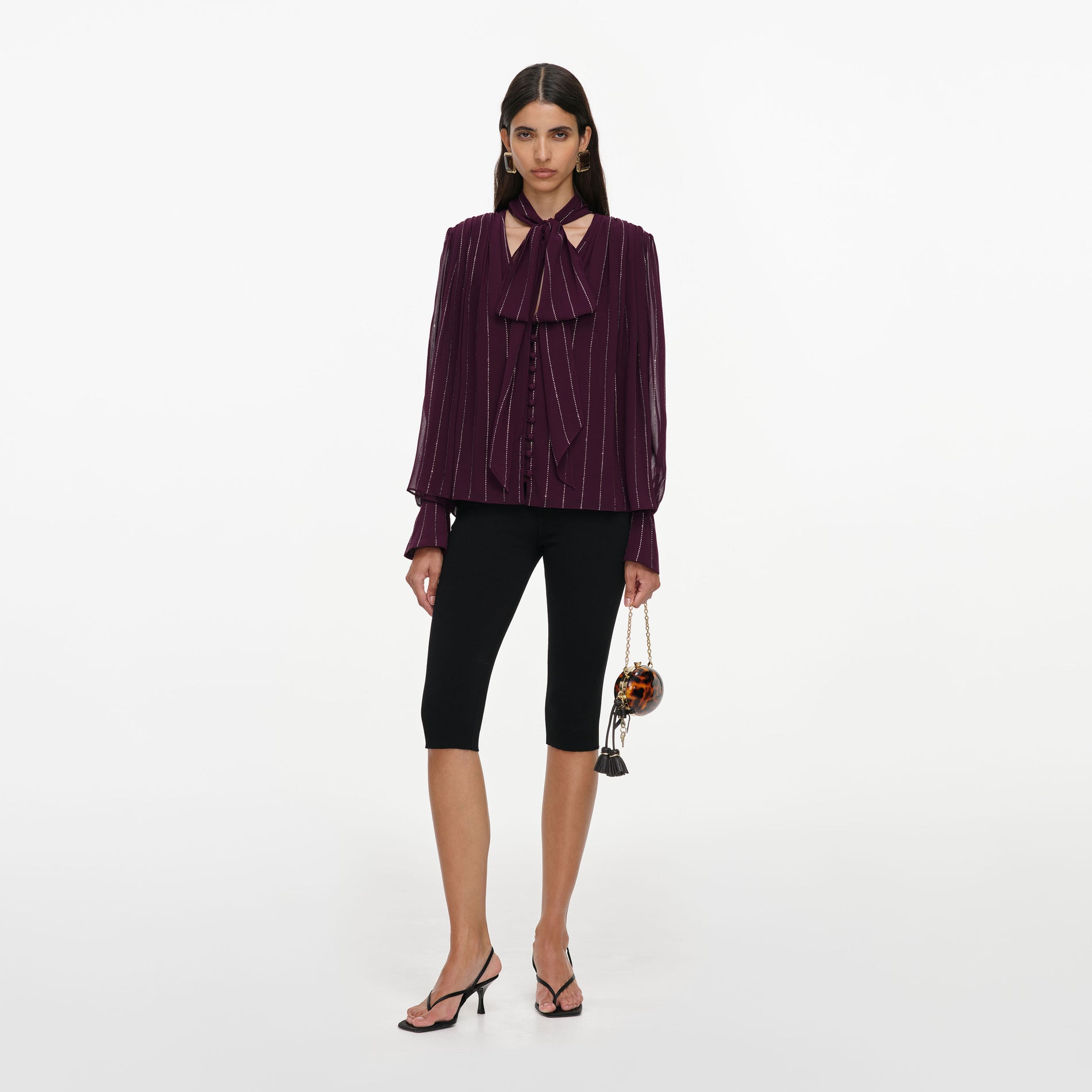 Purple Rhinestone Pinstripe Blouse