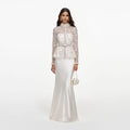 Cream Sequin Embellished Satin Maxi Dress