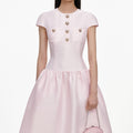 Pink Taffeta Buttoned Midi Dress