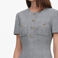 Grey Check Pleated Mini Dress