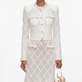 Cream Fringe Knit Midi Skirt