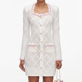 Cream Fringe Knit Mini Dress