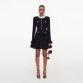 Black Flower Trim Knit Mini Dress