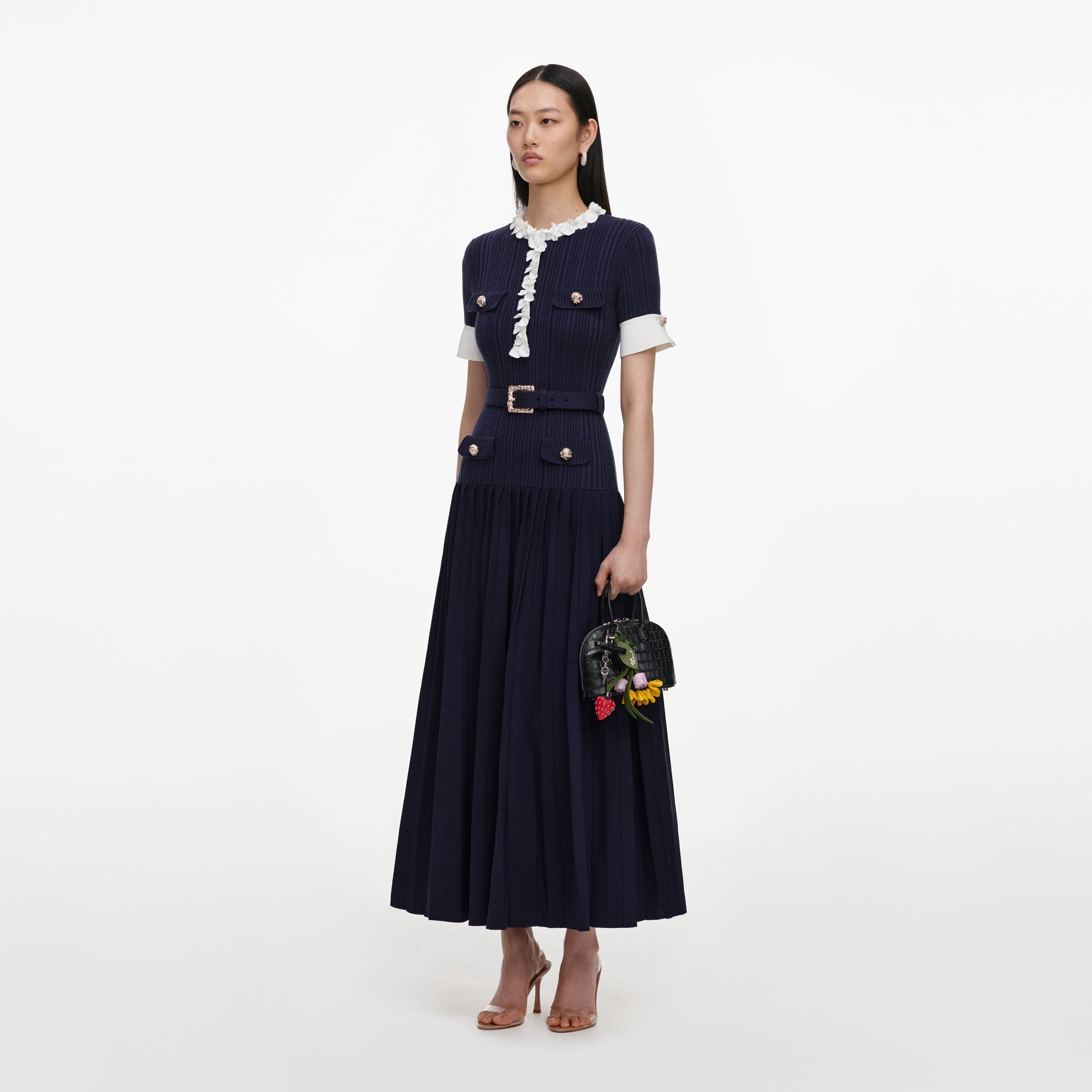 Navy Rib Knit Midi Dress