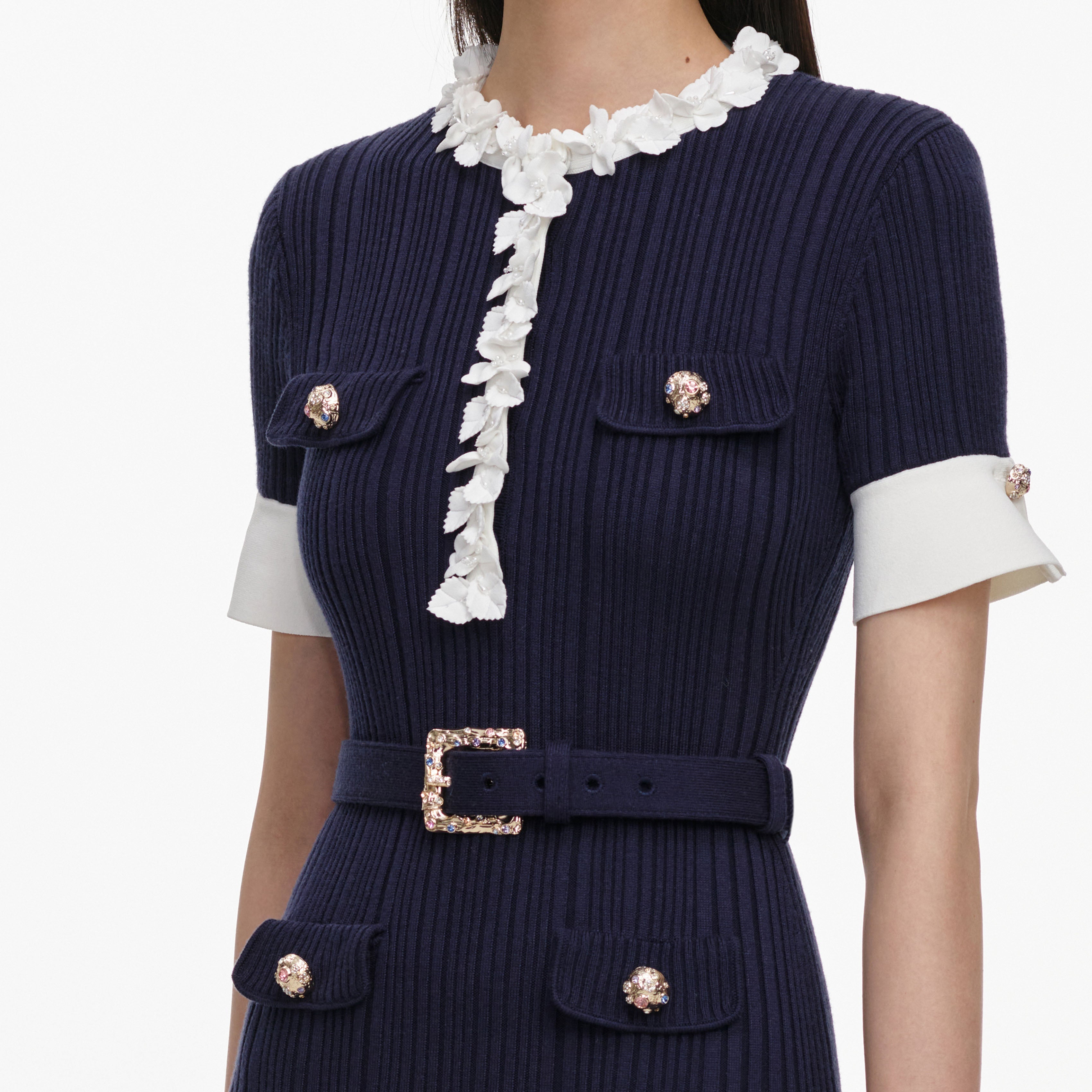 Navy Rib Knit Midi Dress