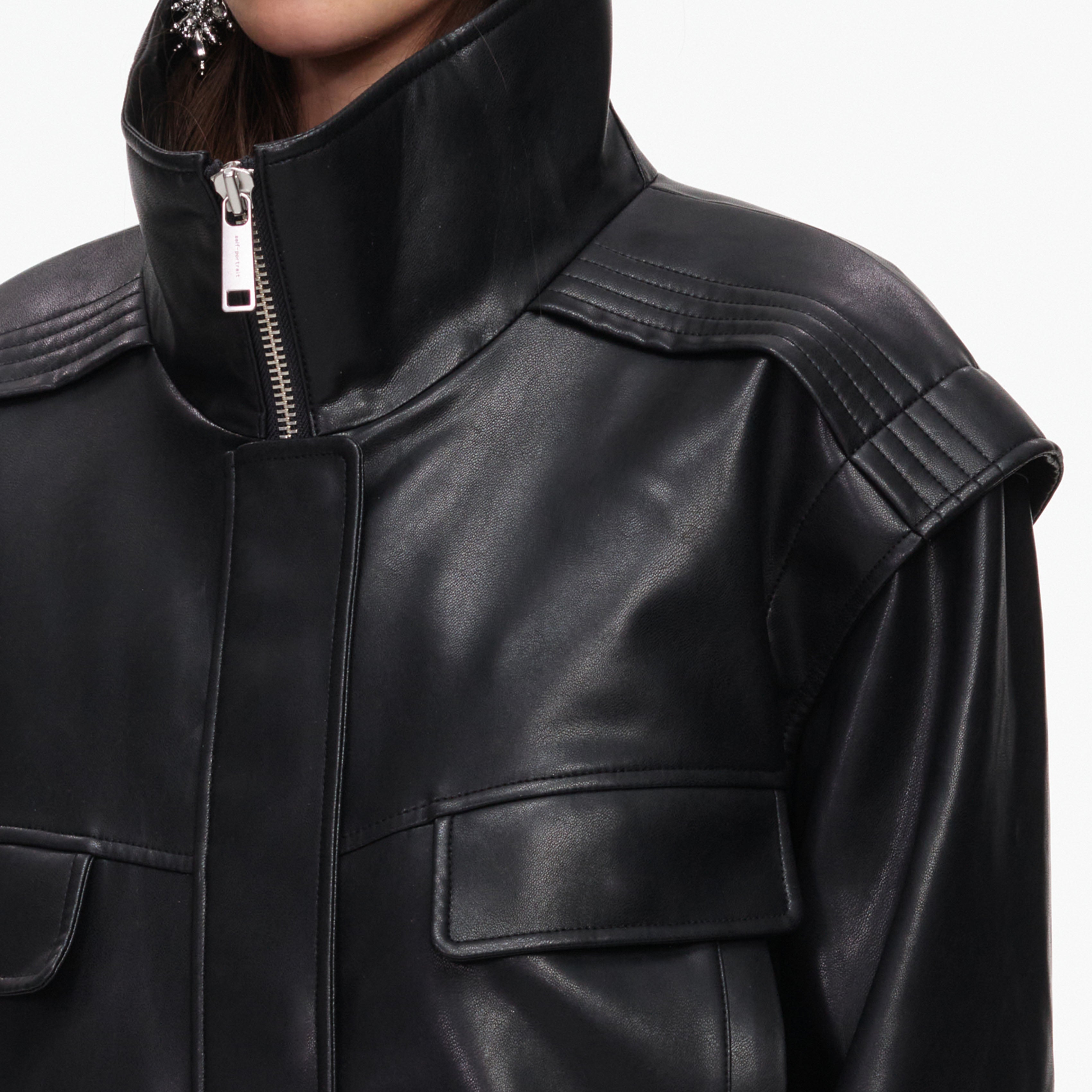 Black Faux Leather Bomber Jacket