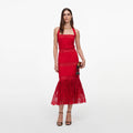 Red Linen Blend Lace Midi Dress