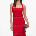 Red Linen Blend Lace Midi Dress