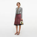 Burgundy Check Chiffon Midi Skirt