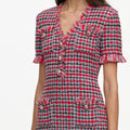 Red Check Frayed Knit Mini Dress