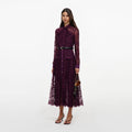 Purple Lace Tie Neck Midi Dress