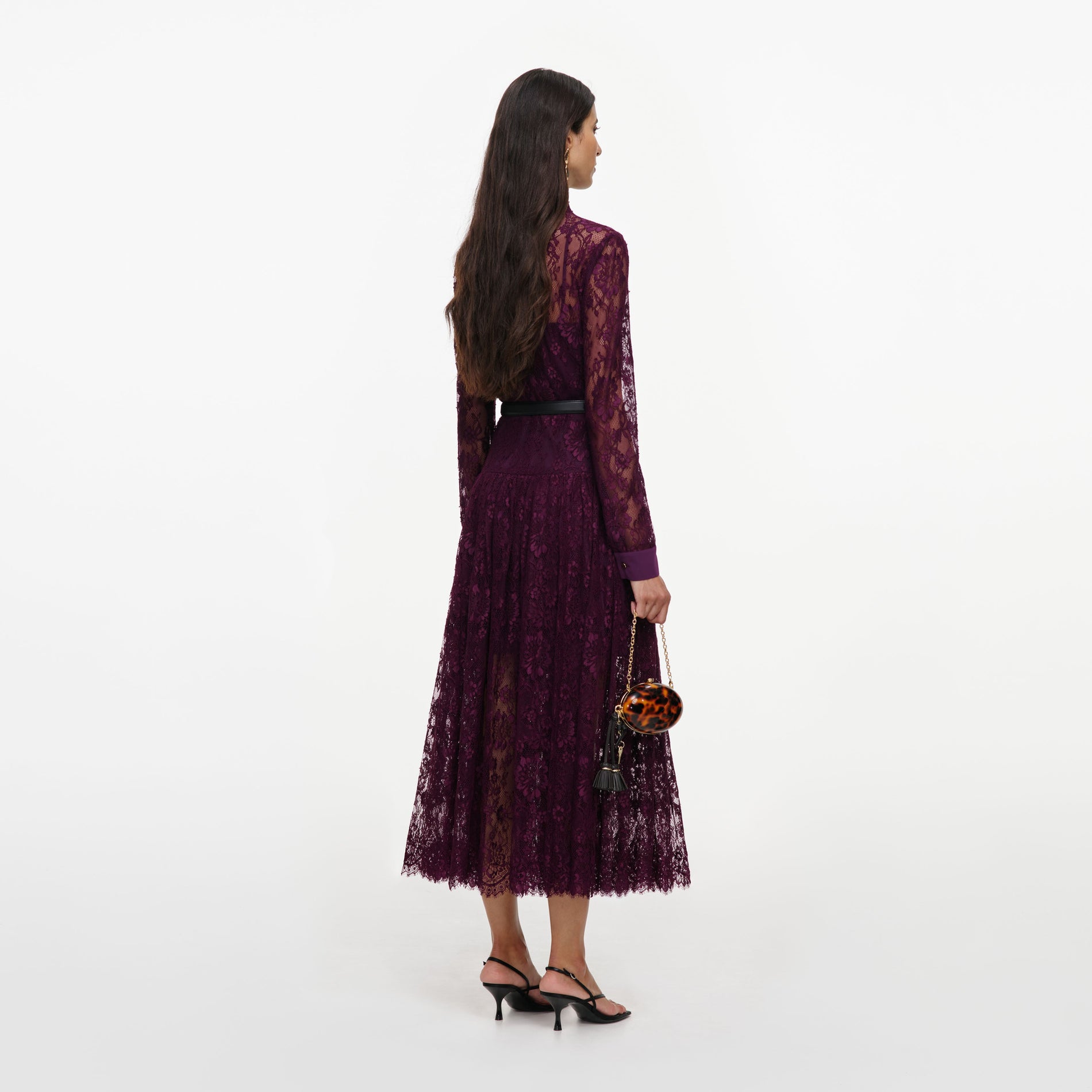 Purple Lace Tie Neck Midi Dress