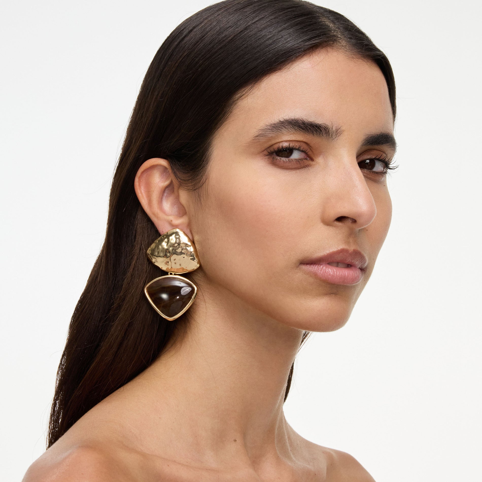 Mottled Gold Brown Enamel Earring