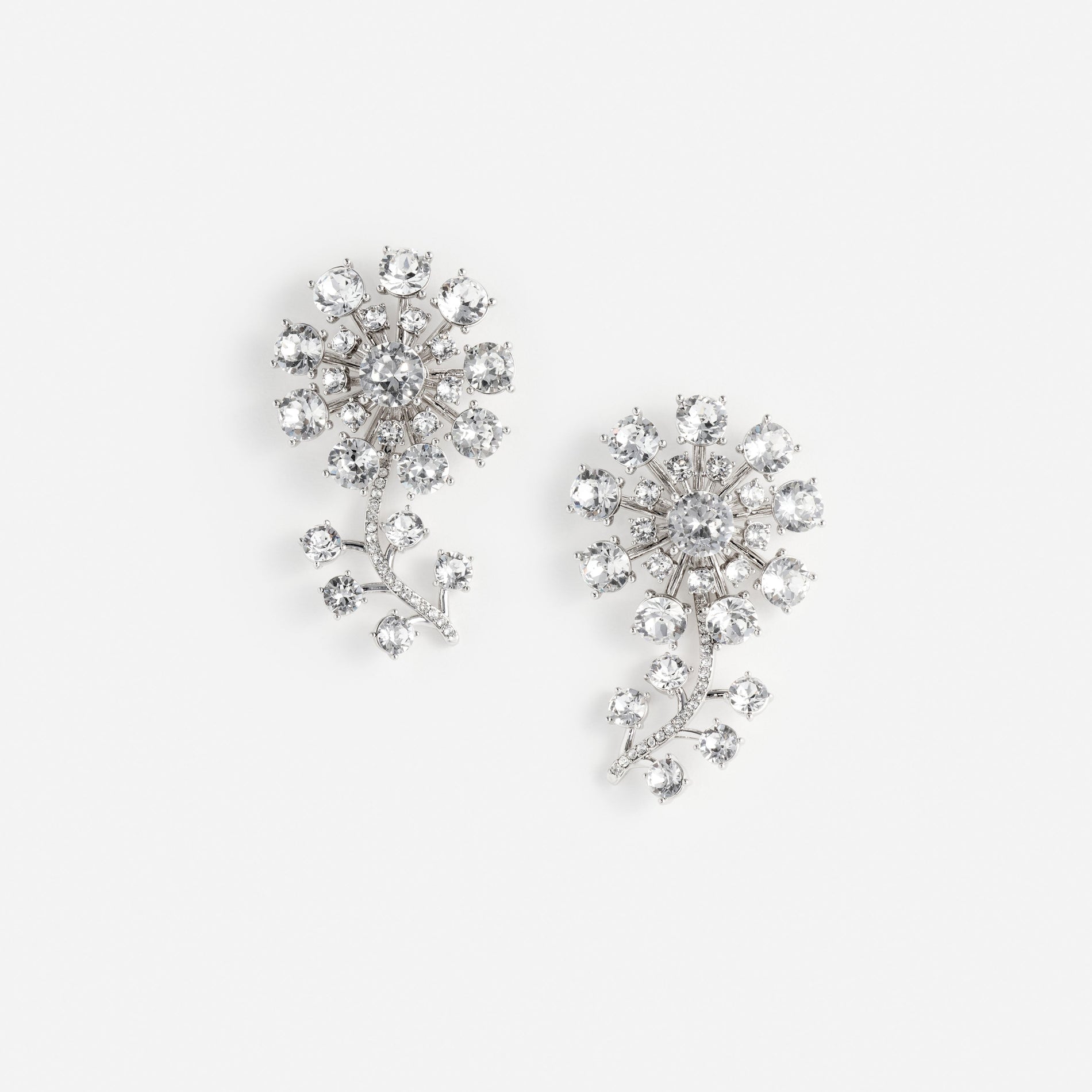 Silver Flower Crystal Earrings
