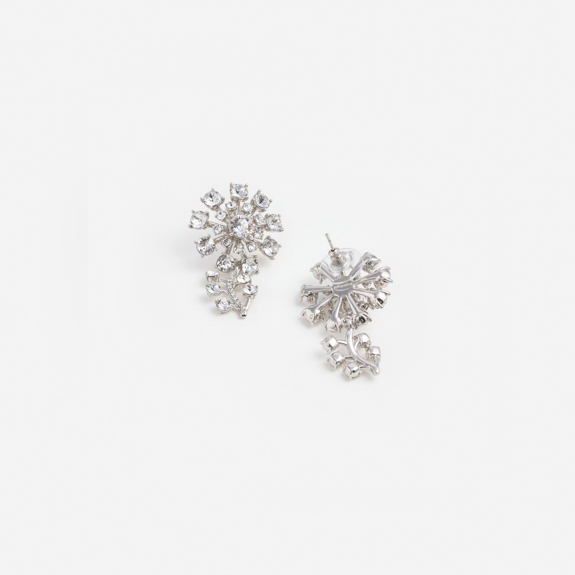Small Silver Flower Crystal Earrings