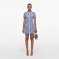 Blue Collared Textured Denim Mini Dress