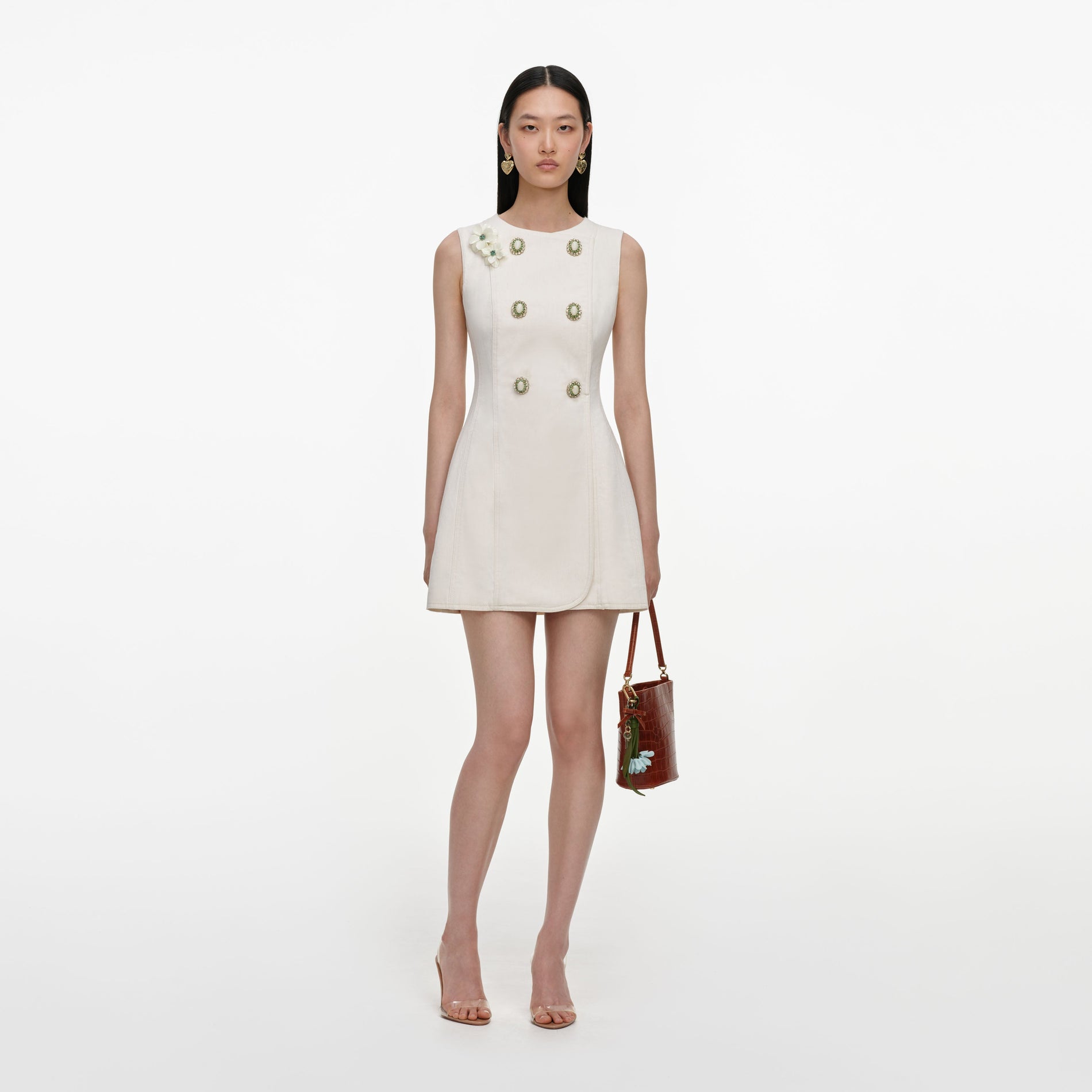 Cream Denim Double Breasted Mini Dress