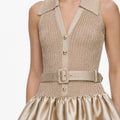 Gold Sleeveless Knit Taffeta Midi Dress