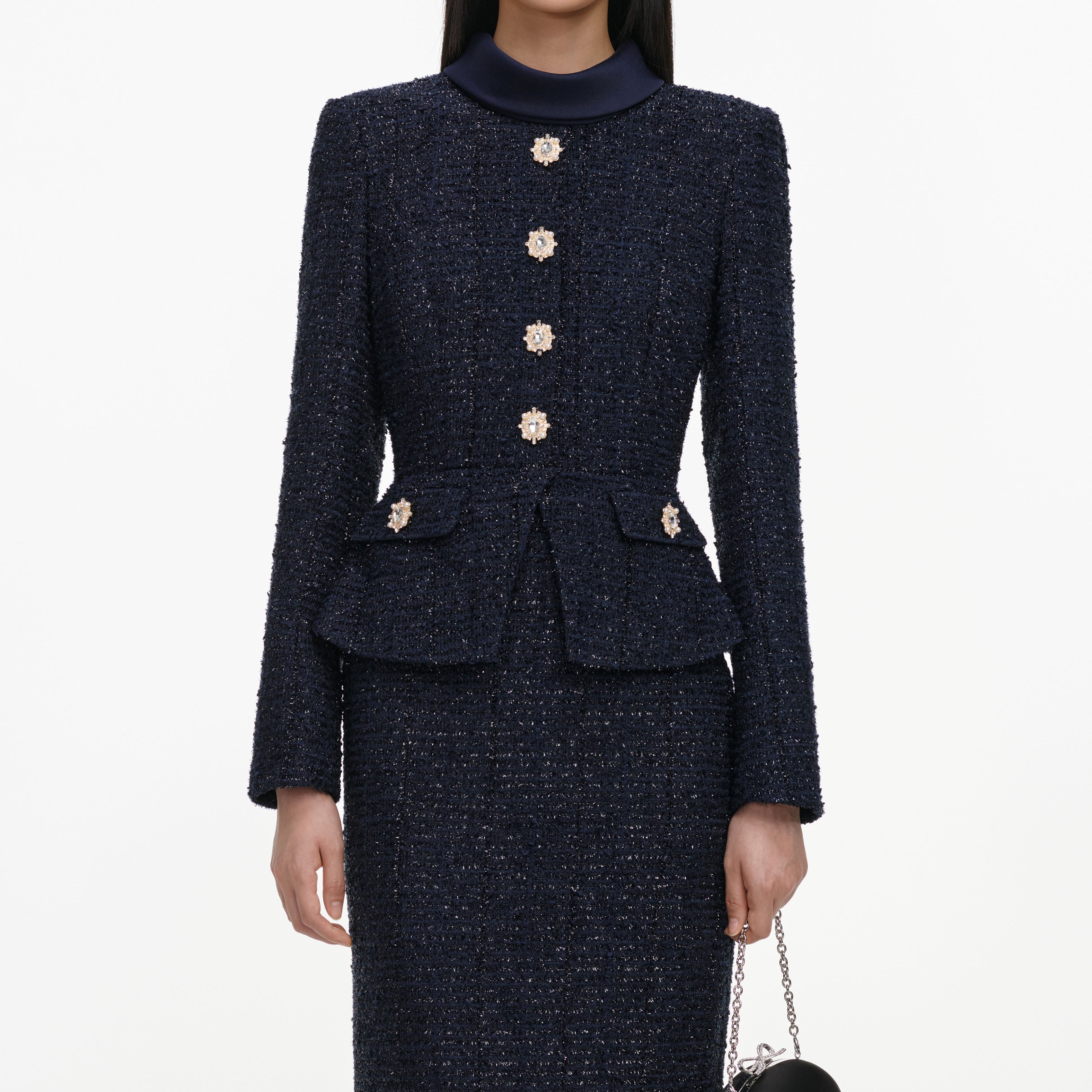 Navy Boucle Tailored Midi Dress