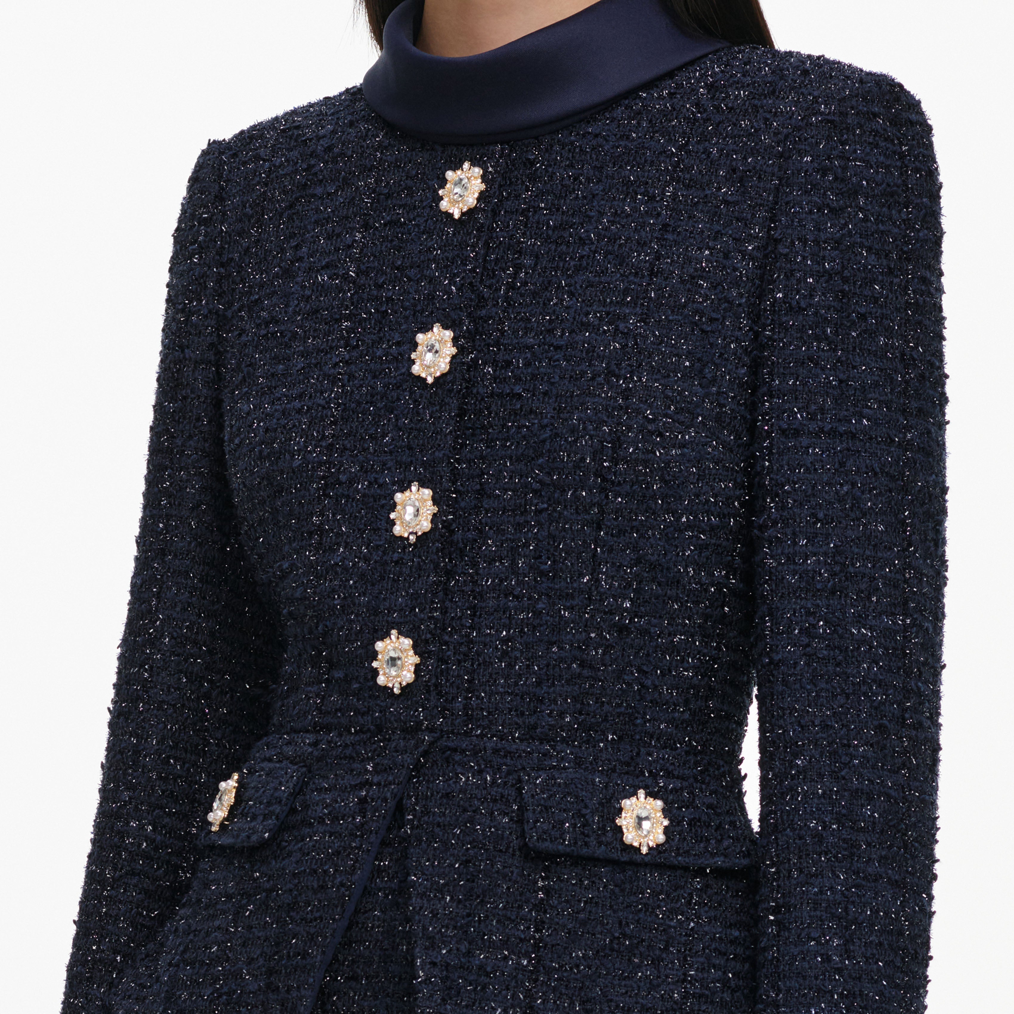 Navy Boucle Tailored Midi Dress